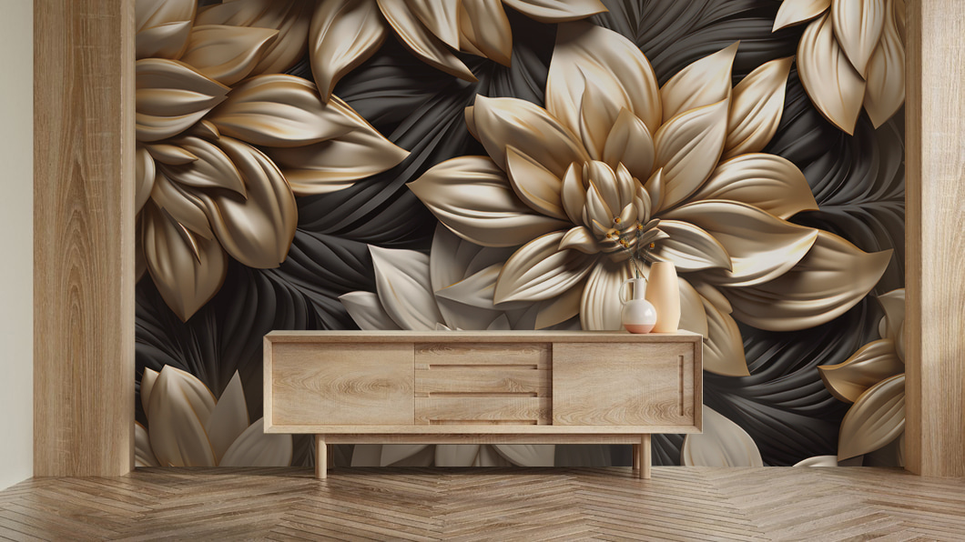 Golden flowers on black — interior 2