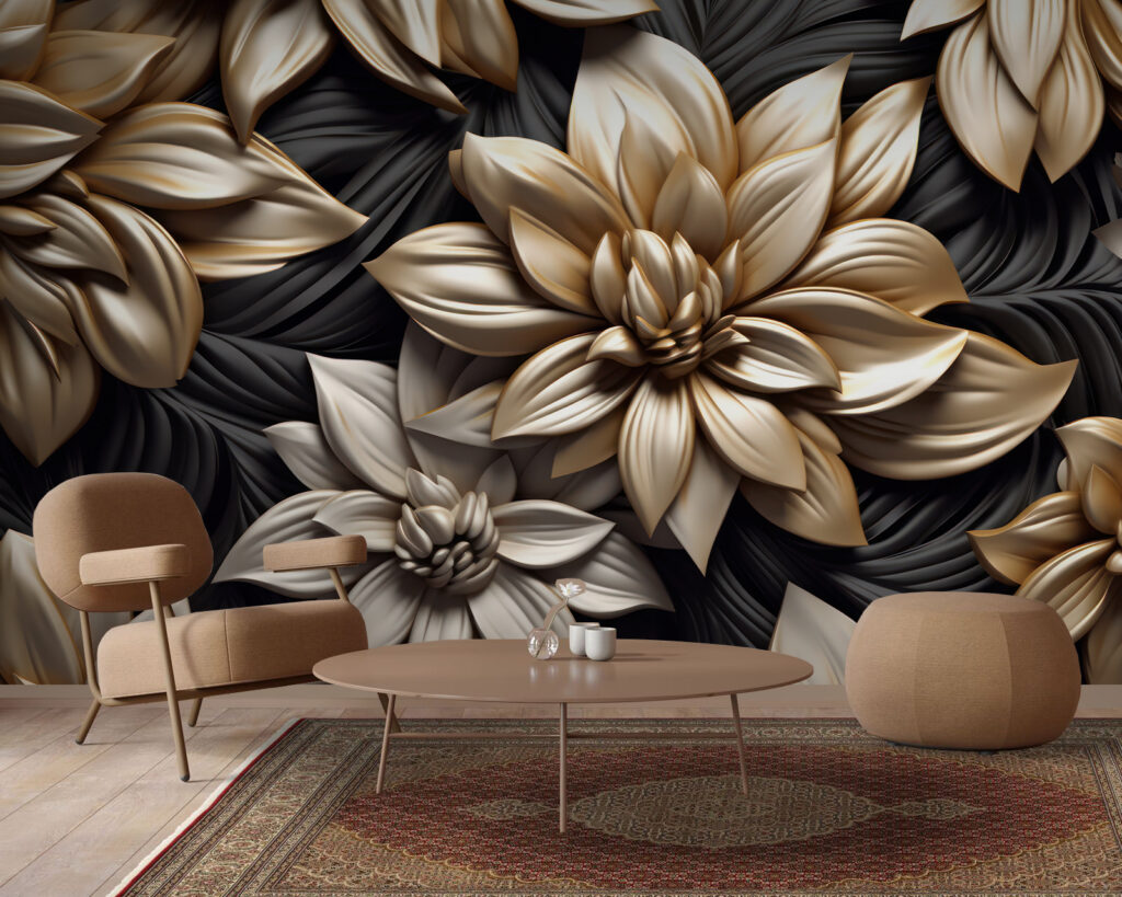 Golden flowers on black — interior 3