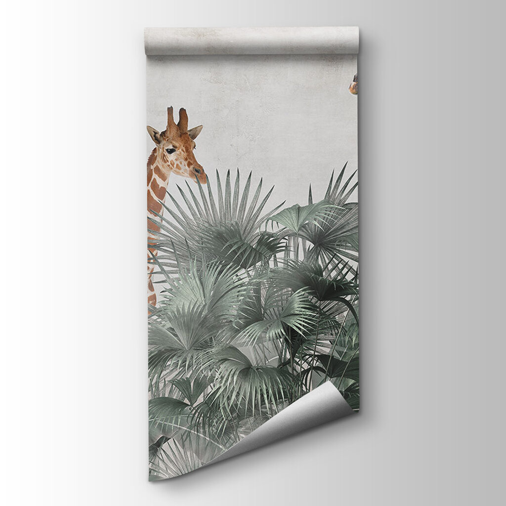Giraffes among palm leaves — product view