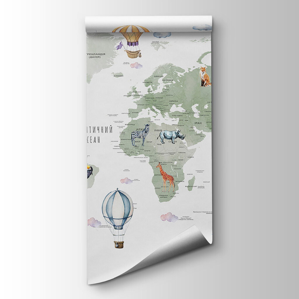 Balloons above world map — product view
