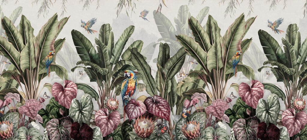 Parrots in jungle garden — full design