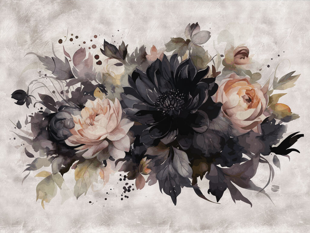 Dark flowers on white — full design