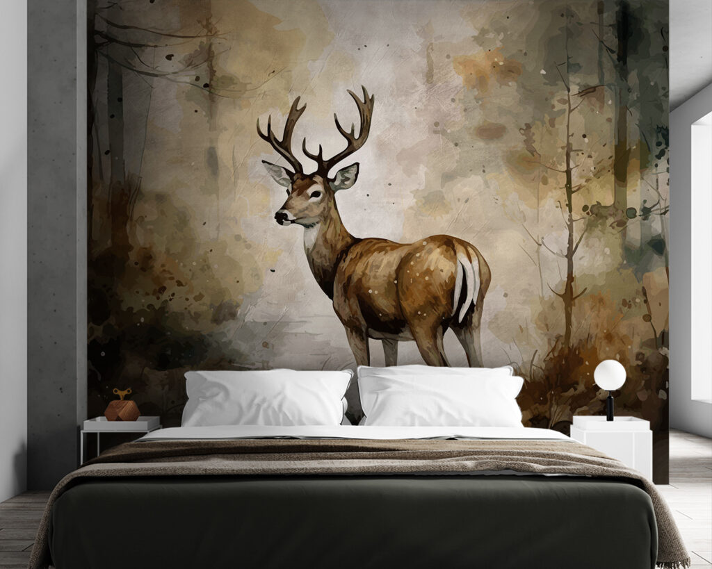 Deer in woodland watercolour — interior 1