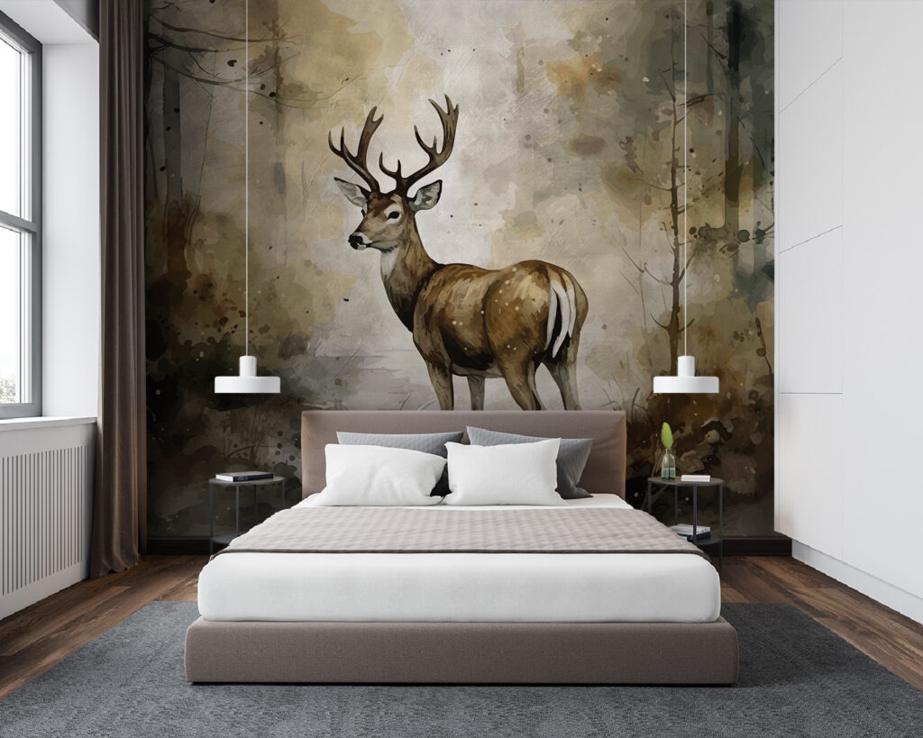Deer in woodland watercolour — interior 2