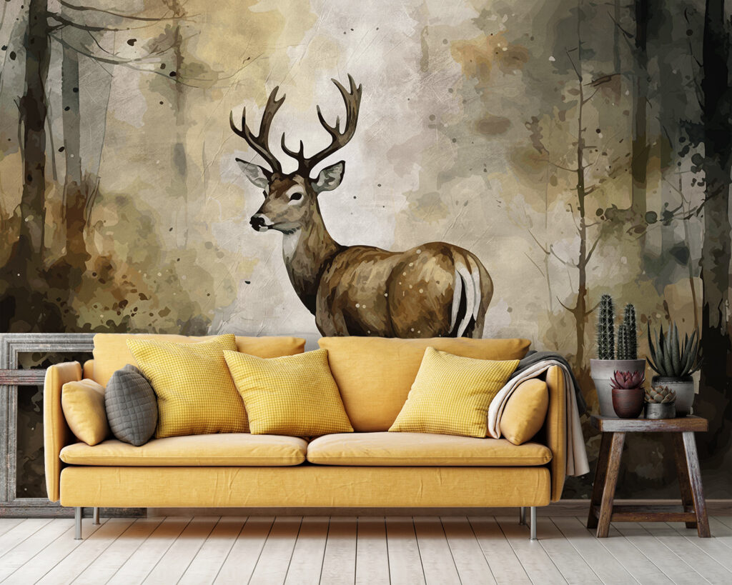 Deer in woodland watercolour — interior 3