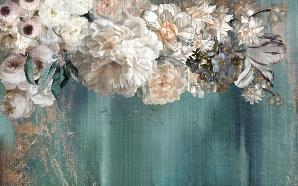 White flowers over paint — full design