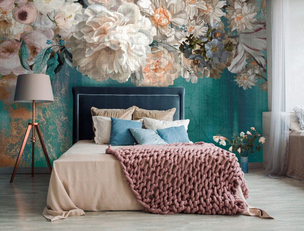 White flowers over paint — interior 1