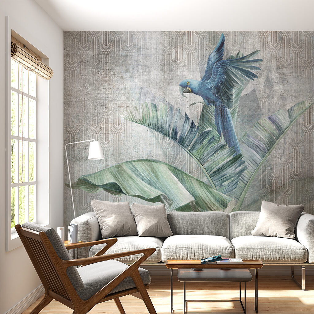 Blue macaw on leaf — interior 4