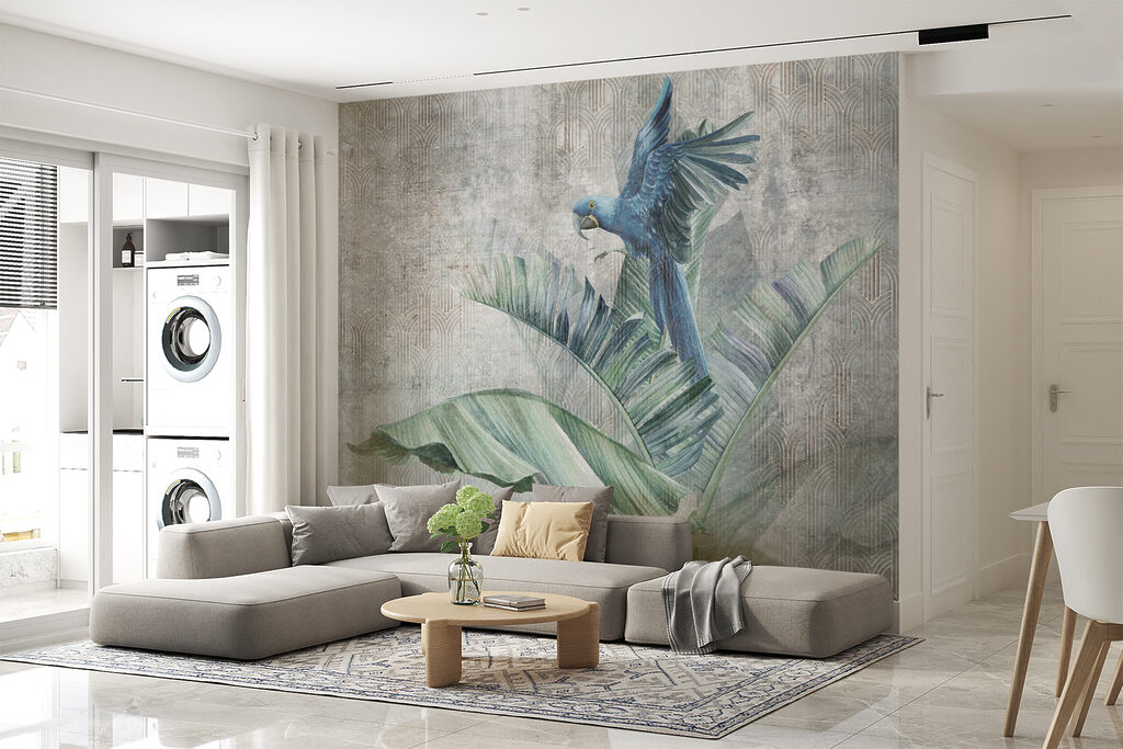 Blue macaw on leaf — interior 5