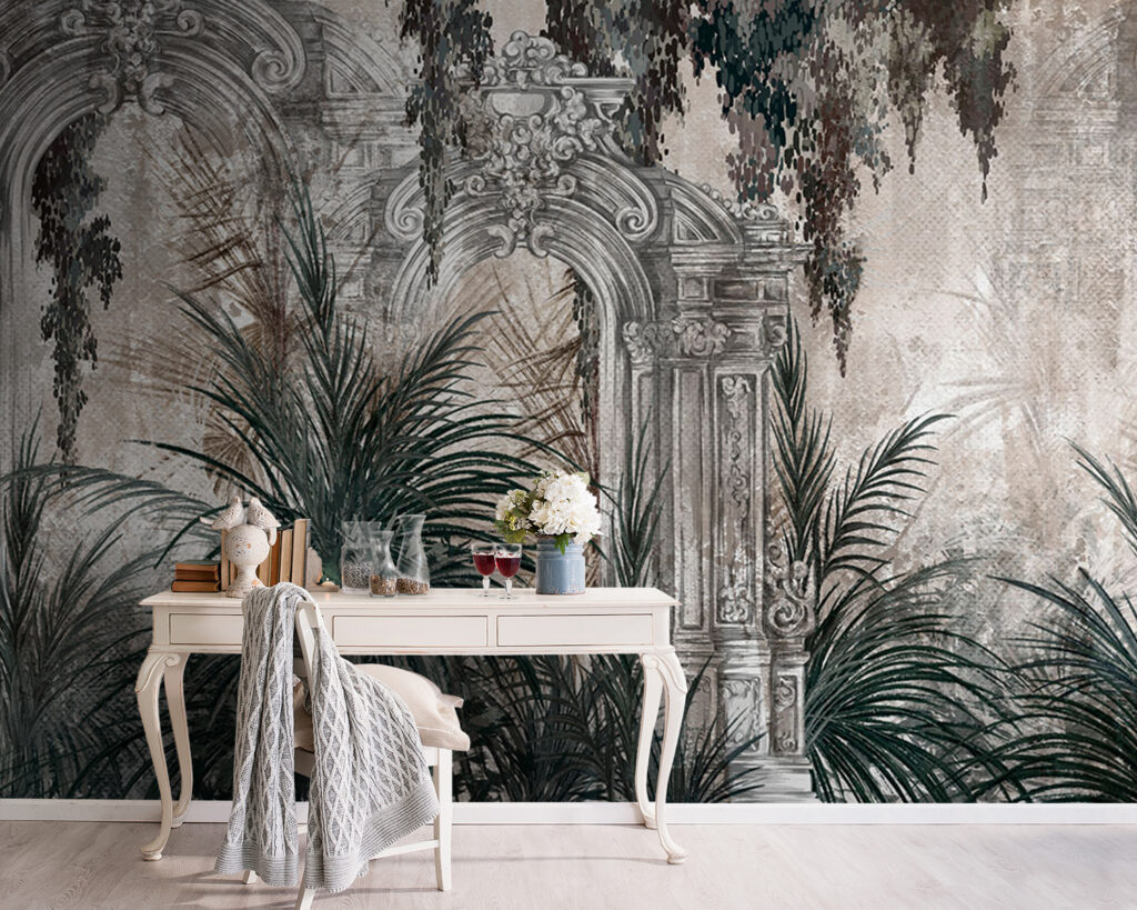 Palms before old arches — interior 1