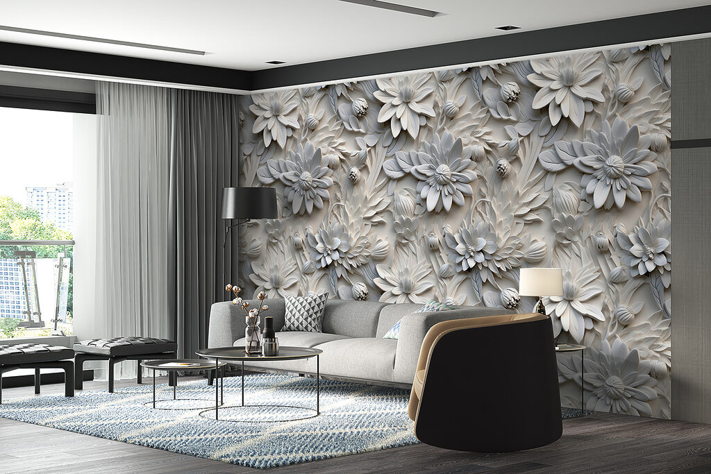 White flowers in relief — interior 7