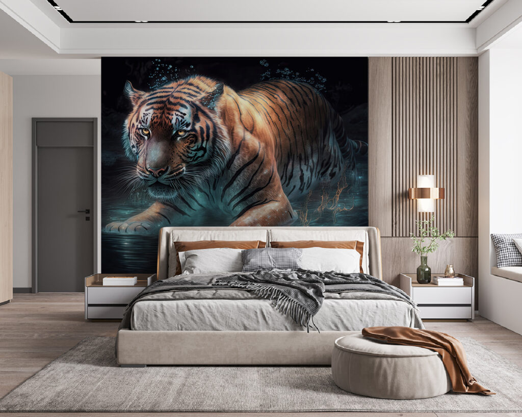 Tiger wading through water — interior 2