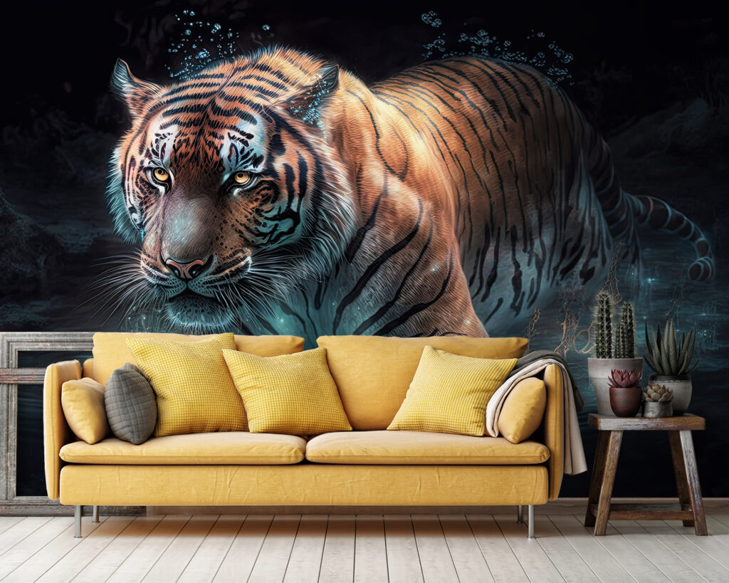 Tiger wading through water — interior 3