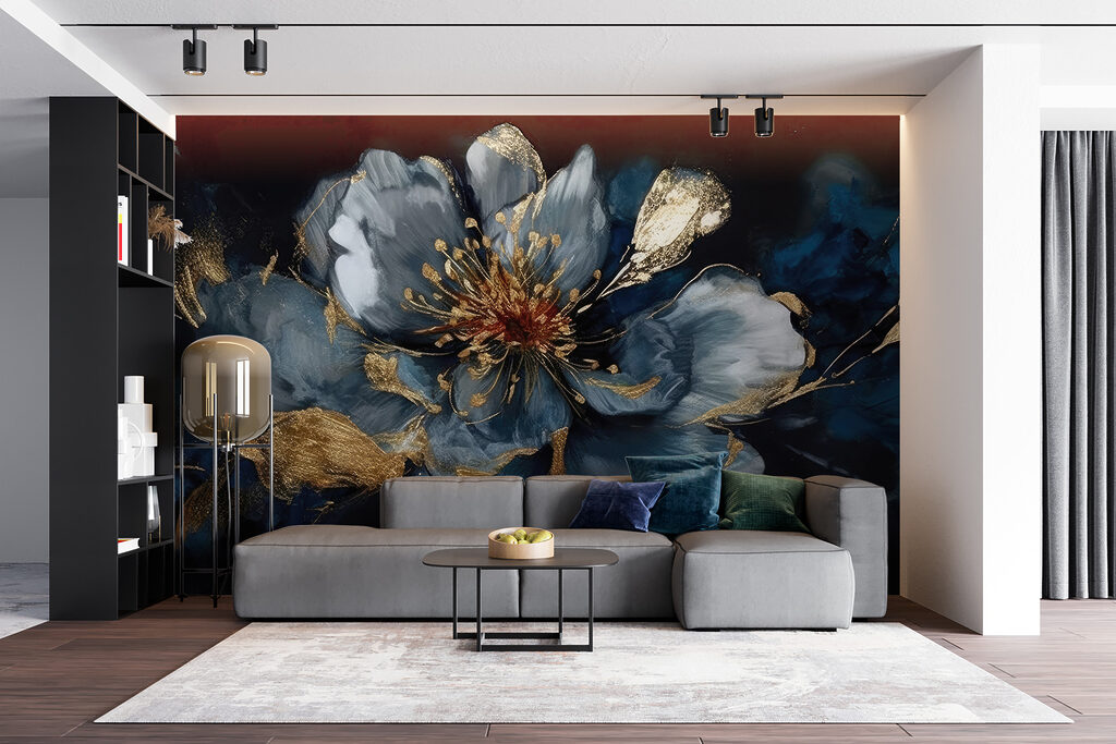 Blue flower, gold accents — interior 5