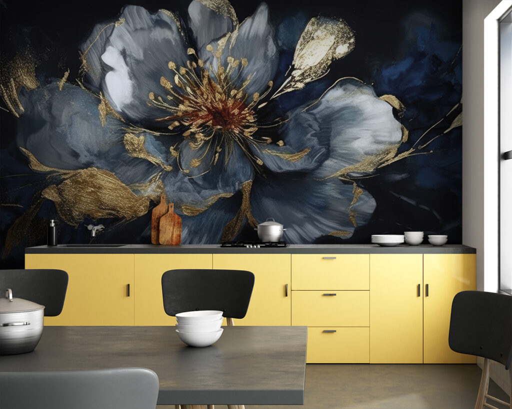 Blue flower, gold accents — interior 1