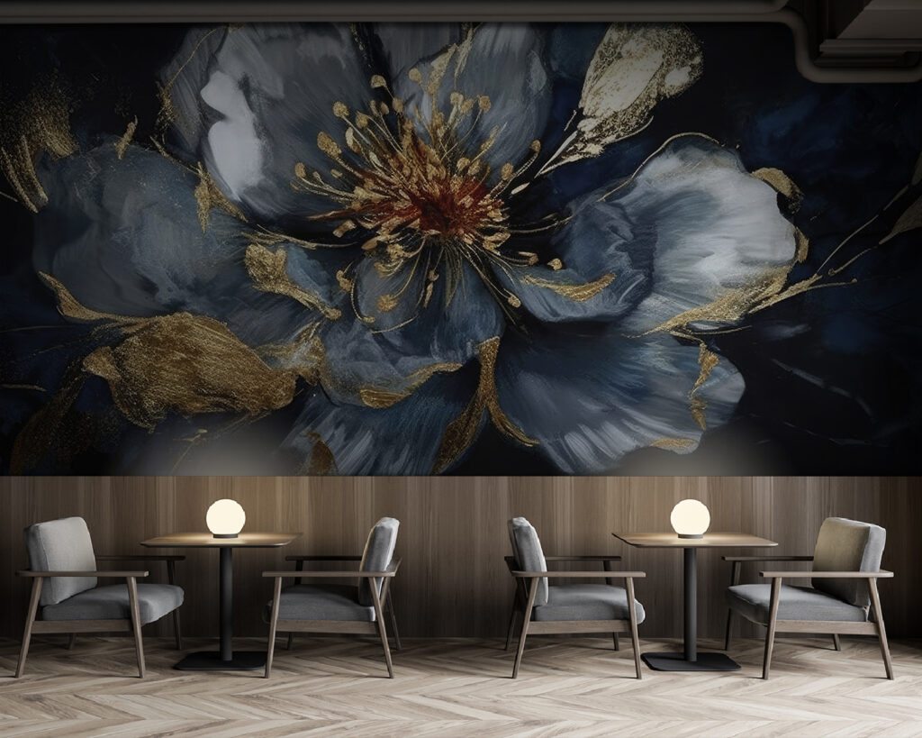 Blue flower, gold accents — interior 3