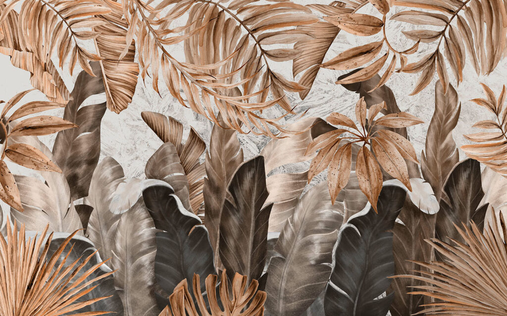 Tropical leaves in cream — full design