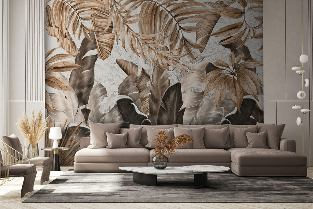 Tropical leaves in cream — interior 5