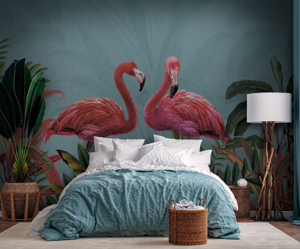 Flamingos among tropical leaves — interior 2