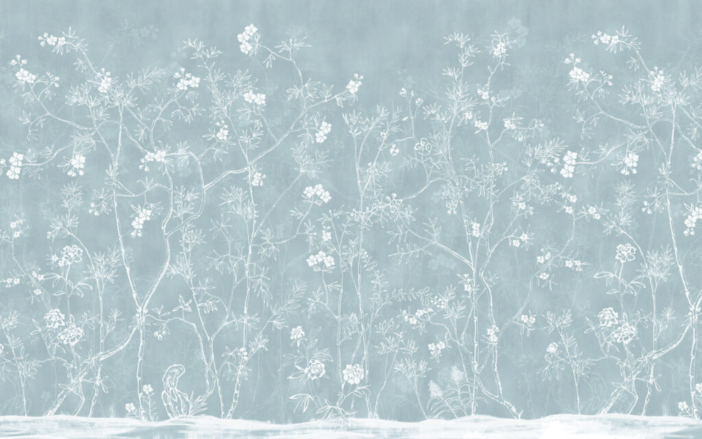 Flowers on mist blue — full design
