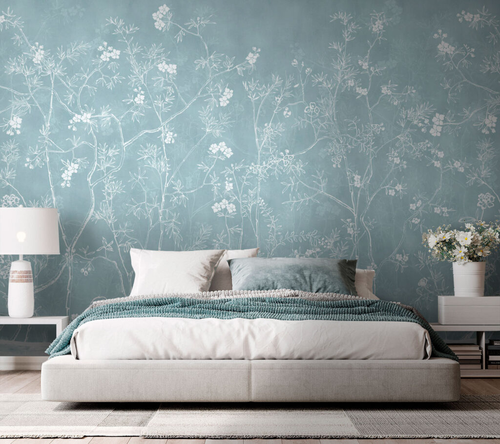 Flowers on mist blue — interior 1