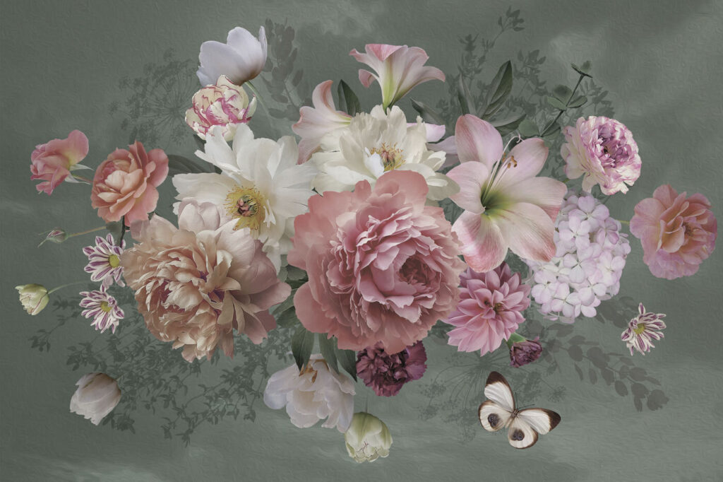 Pink bouquet with butterflies — full design