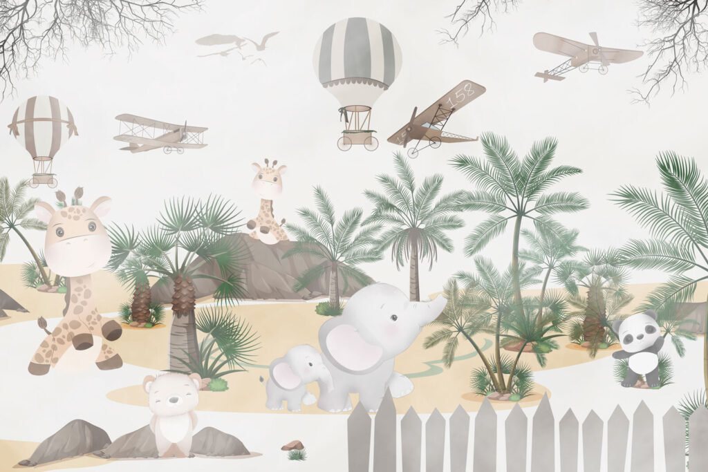 Safari animals behind fence — full design