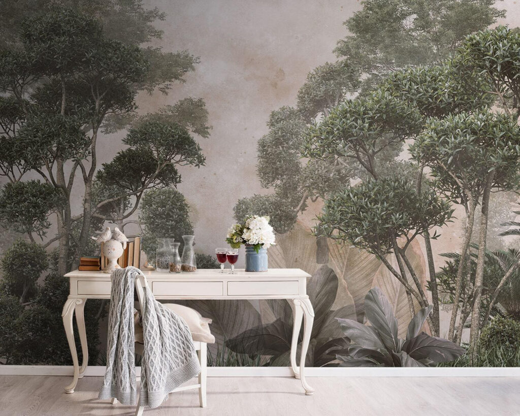 Green trees in mist — interior 1