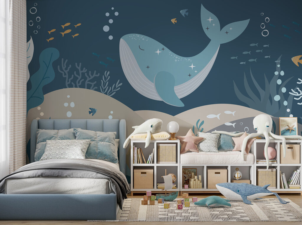 Whale above blue seabed — interior 3