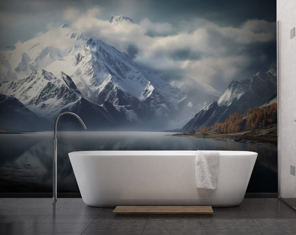Mountains mirrored in lake — interior 1