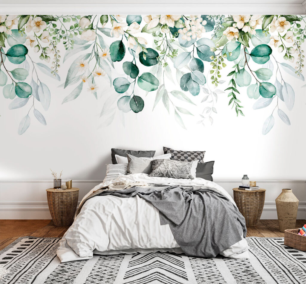 White flowers, hanging leaves — interior 2