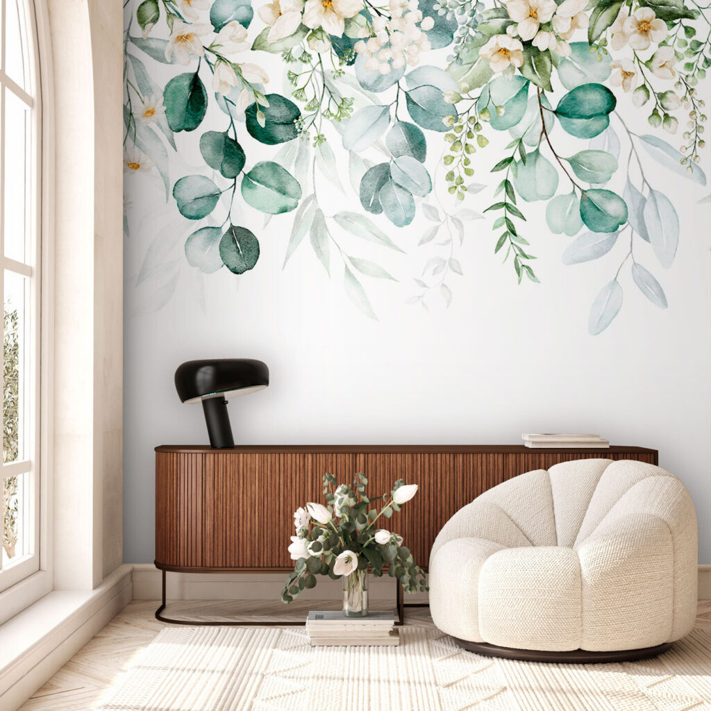 White flowers, hanging leaves — interior 3