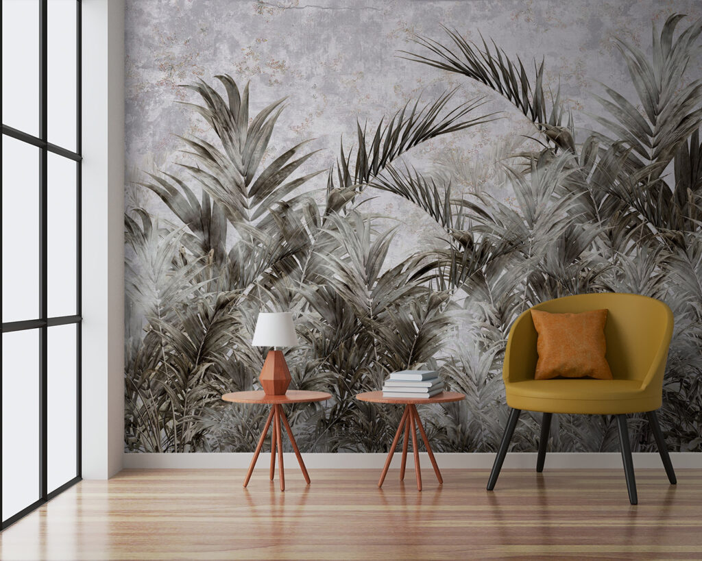 Palms in grey drawing — interior 1