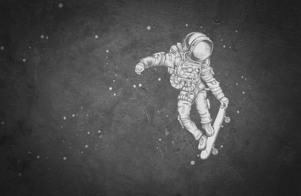 Astronaut on a skateboard — full design