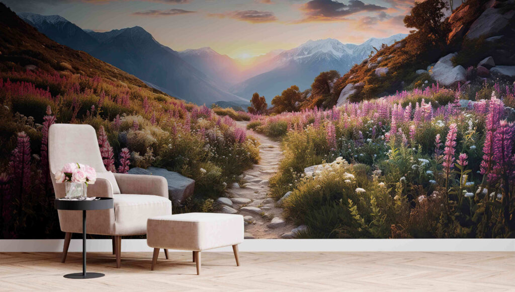Path between tall flowers — interior 1