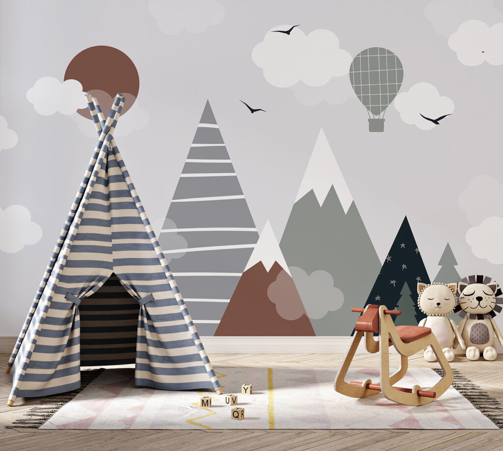 Balloon above geometric peaks — interior 5