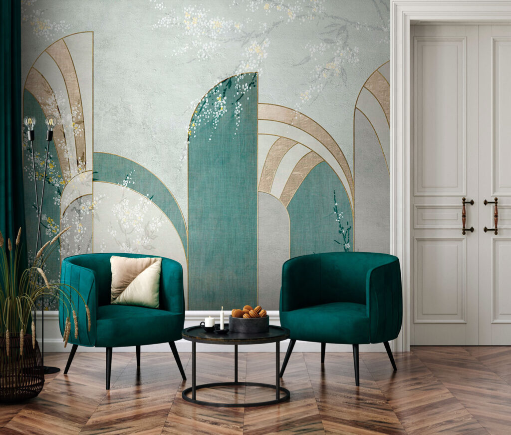 Turquoise arches with blossoms — interior 2