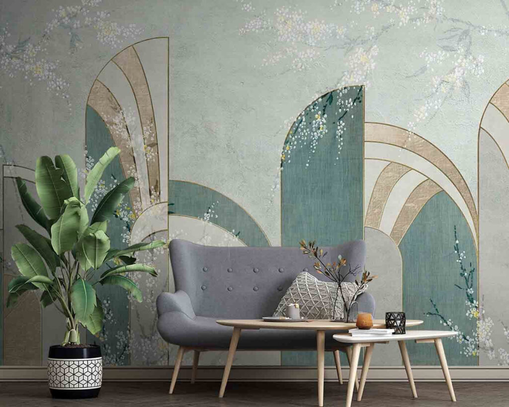 Turquoise arches with blossoms — interior 3