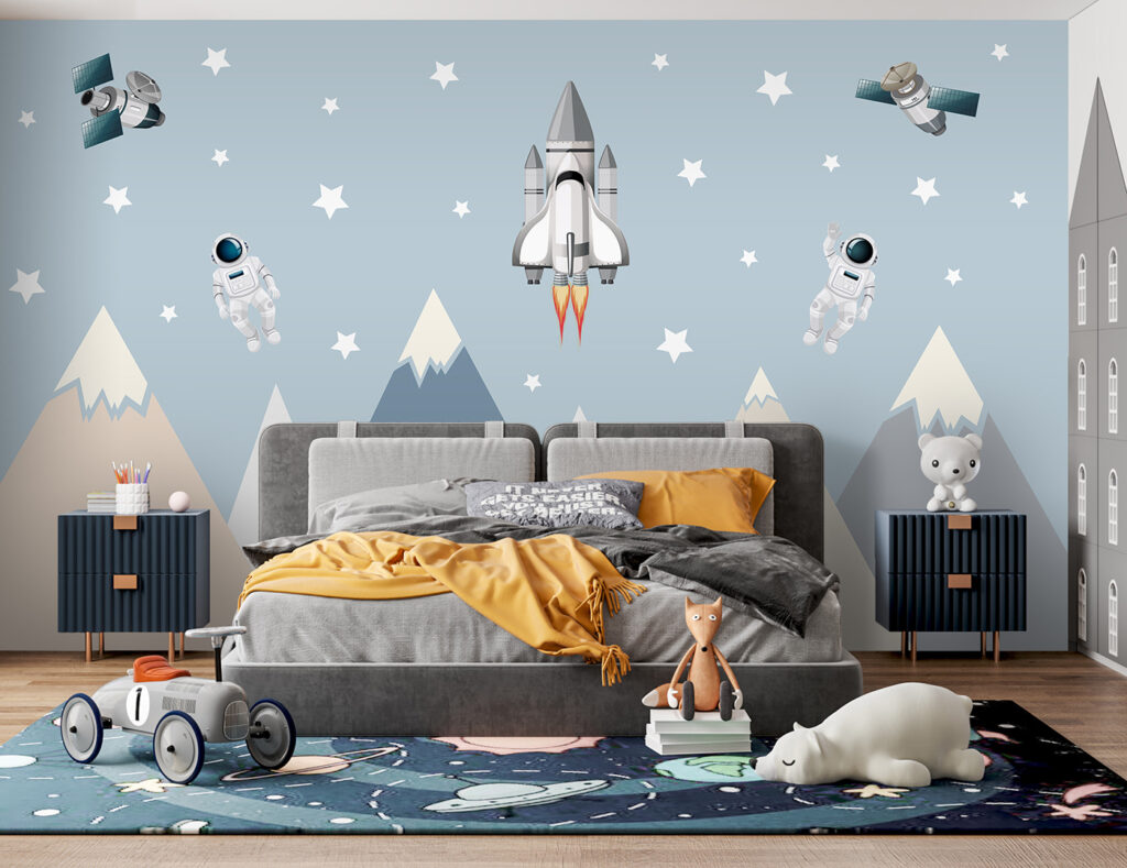 Astronauts above flat mountains — interior 3