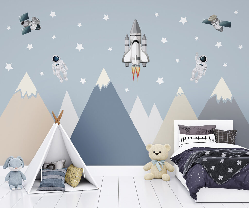 Astronauts above flat mountains — interior 5