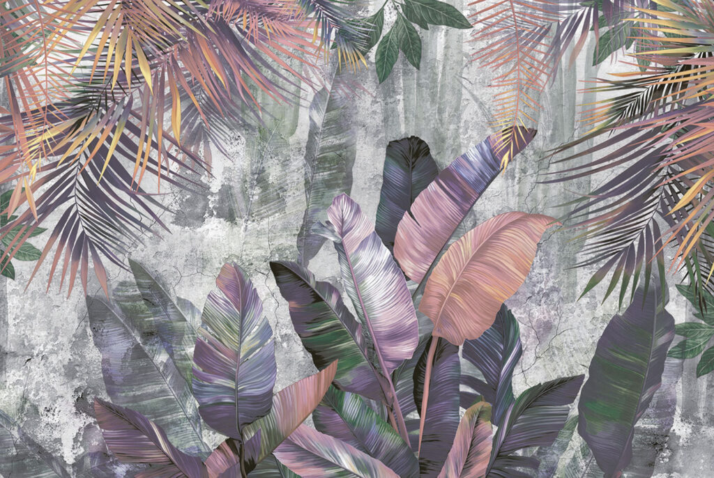 Purple tropical leaves — full design
