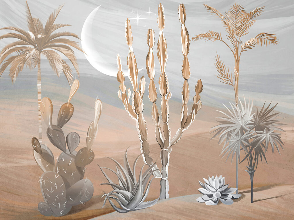 Desert cacti by moonlight — full design