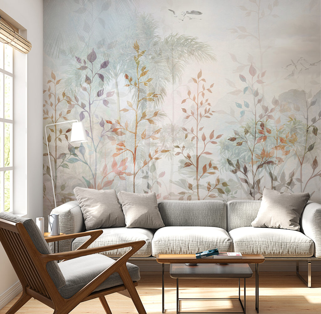 Leaves above distant palms — interior 4