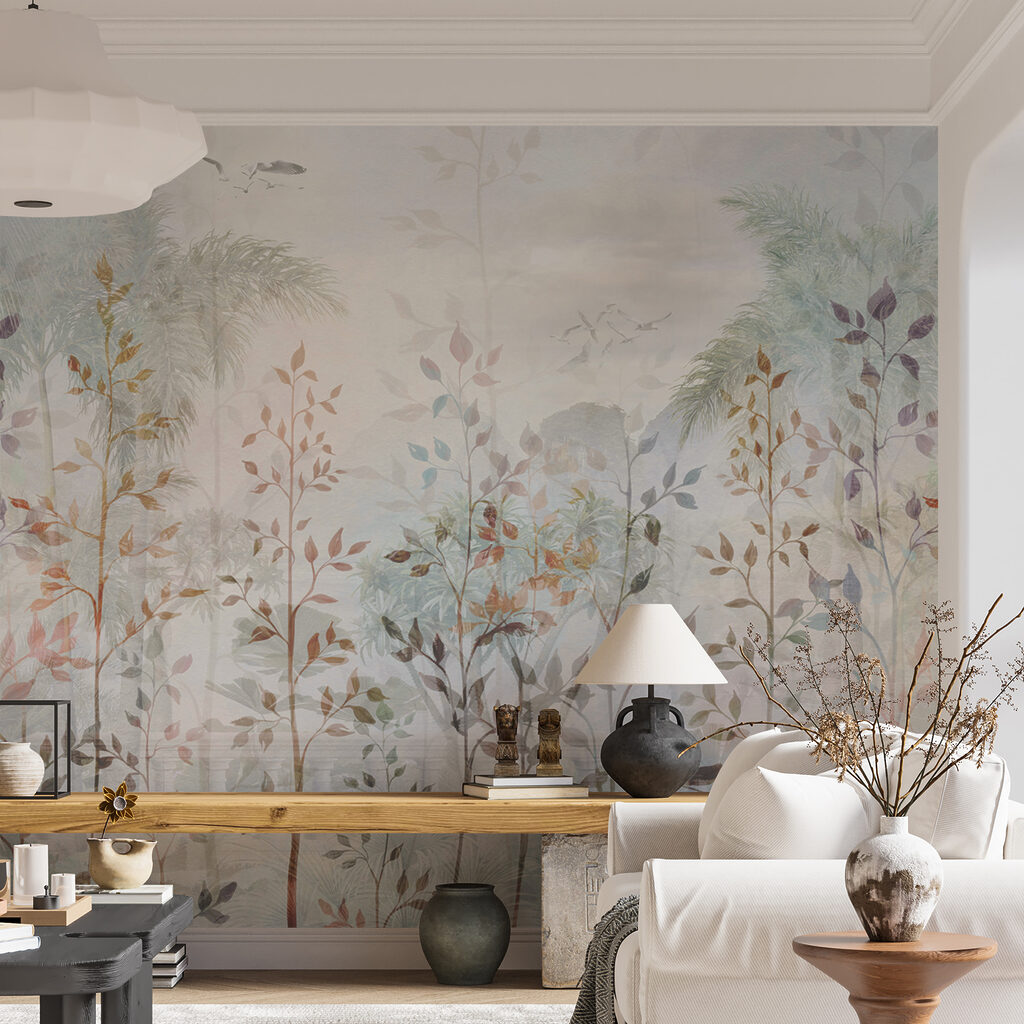Leaves above distant palms — interior 7