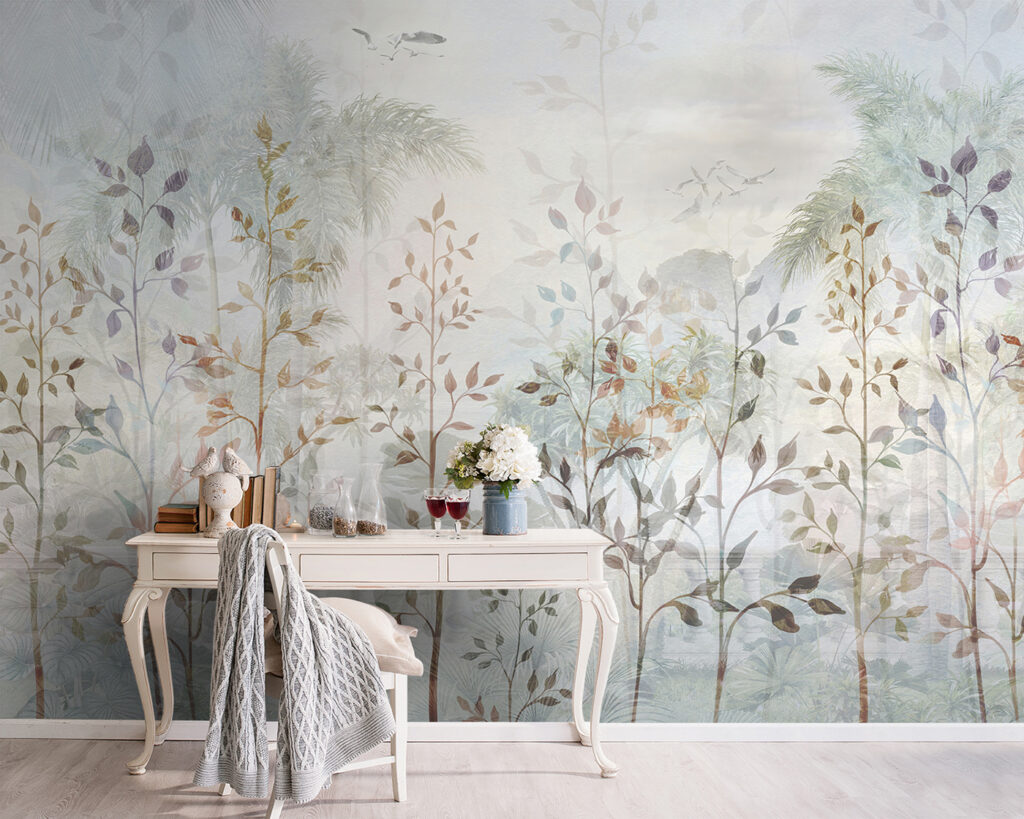 Leaves above distant palms — interior 5