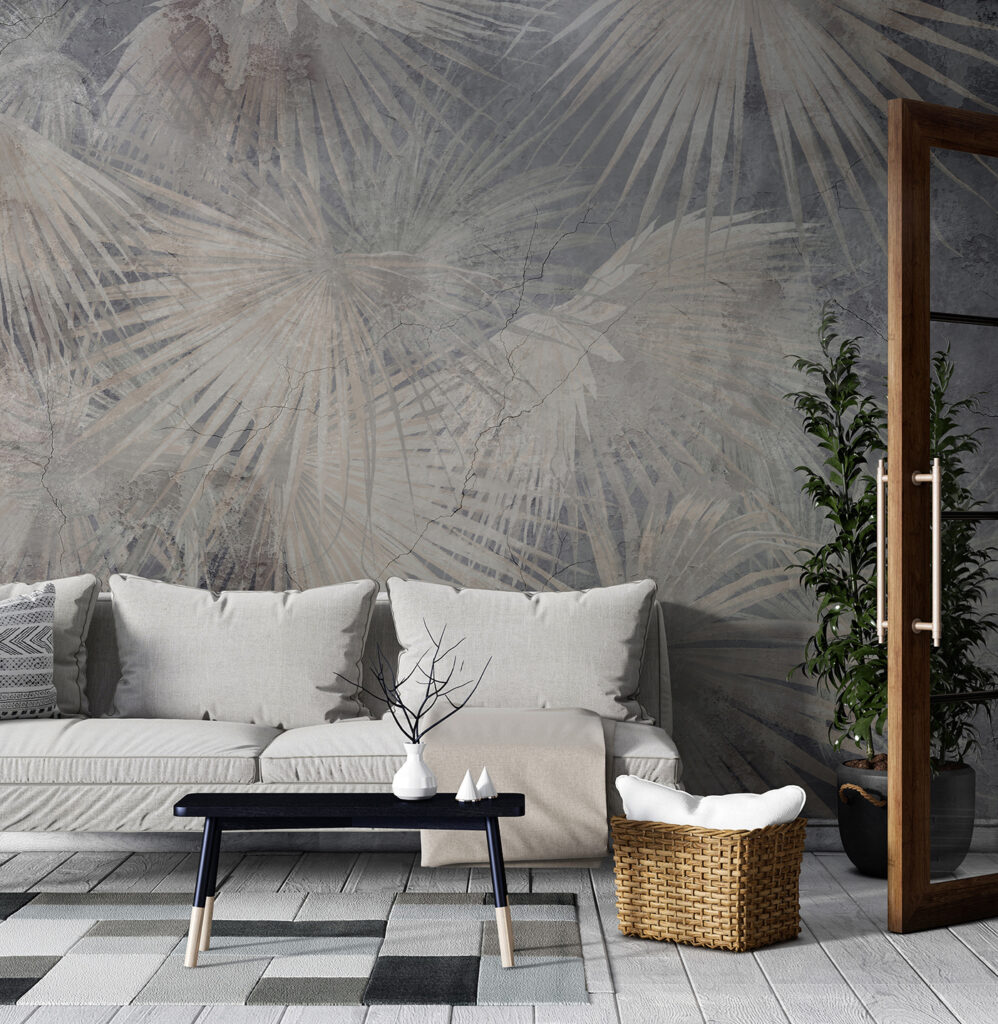 Palm fronds on grey — interior 1