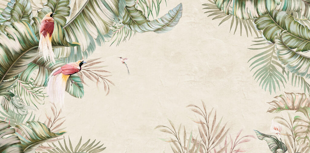 Parrot among palm leaves — full design