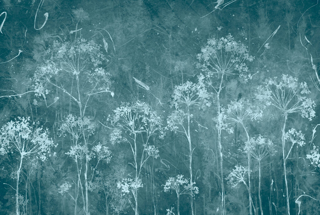 White wildflowers in mist — full design