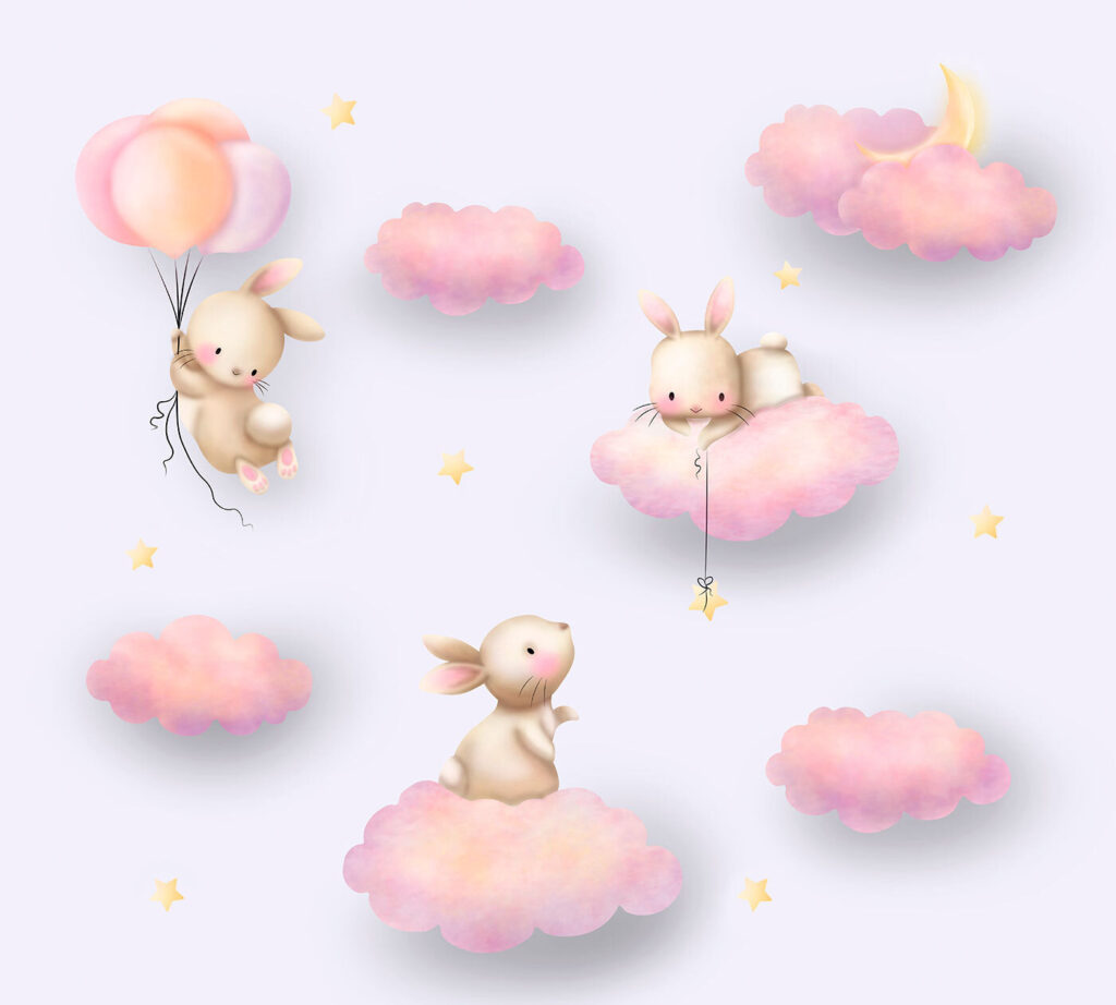 Rabbits on pink clouds — full design