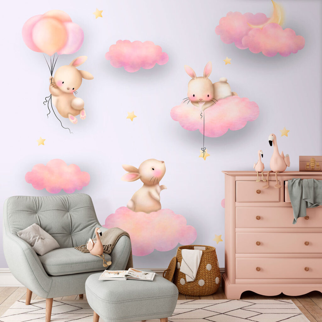 Rabbits on pink clouds — interior 2